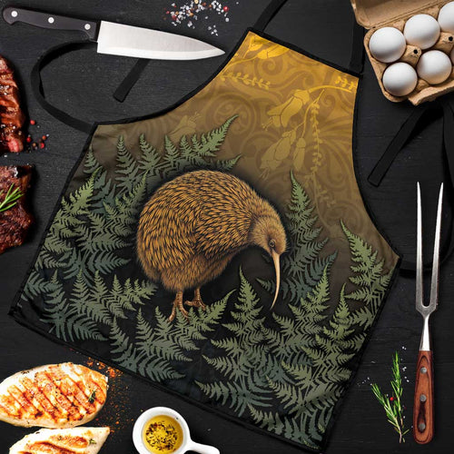New Zealand Kiwi Bird Apron Silver Fern Mix Maori Pattern