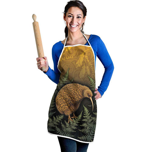 New Zealand Kiwi Bird Apron Silver Fern Mix Maori Pattern
