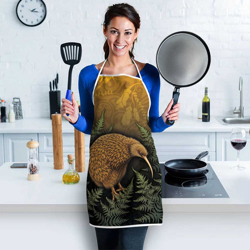 New Zealand Kiwi Bird Apron Silver Fern Mix Maori Pattern