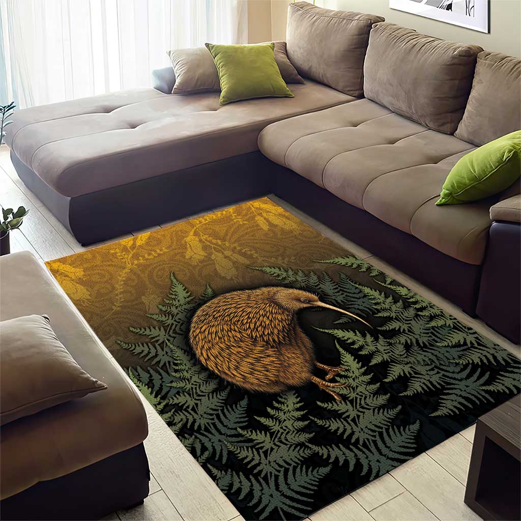 New Zealand Kiwi Bird Area Rug Silver Fern Mix Maori Pattern