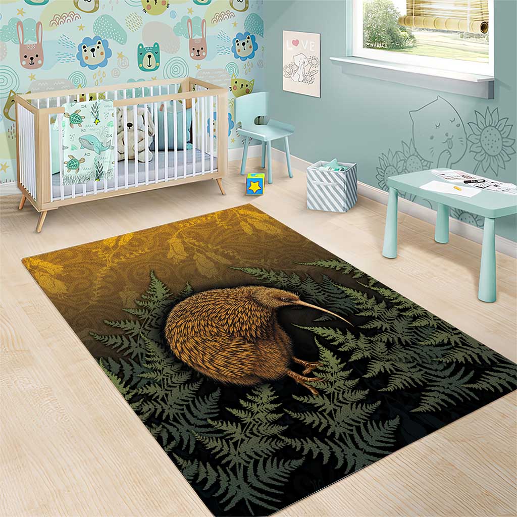 New Zealand Kiwi Bird Area Rug Silver Fern Mix Maori Pattern