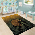 New Zealand Kiwi Bird Area Rug Silver Fern Mix Maori Pattern