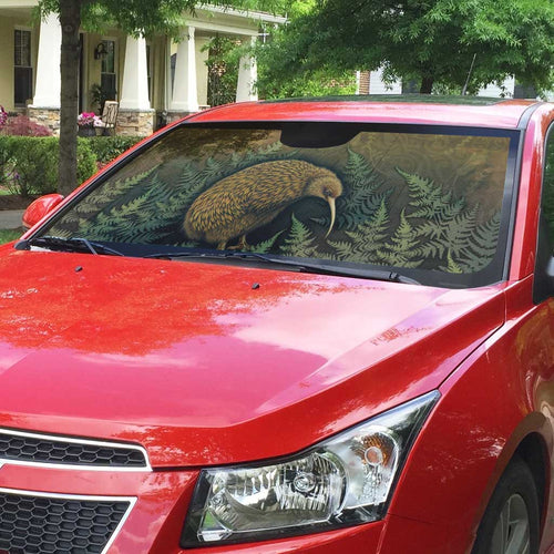 New Zealand Kiwi Bird Auto Sun Shade Silver Fern Mix Maori Pattern