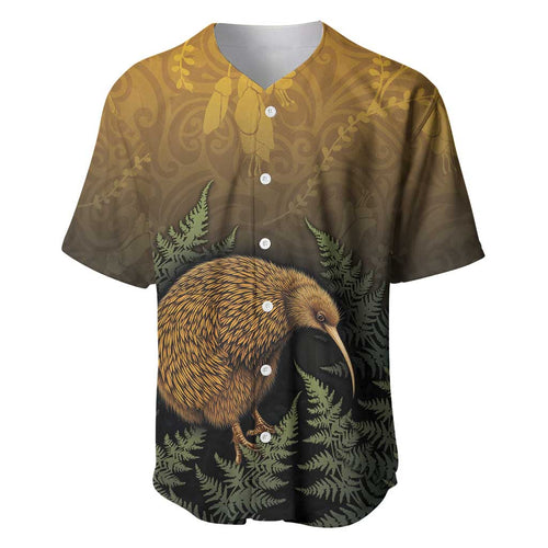 New Zealand Kiwi Bird Baseball Jersey Silver Fern Mix Maori Pattern
