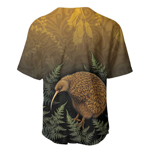 New Zealand Kiwi Bird Baseball Jersey Silver Fern Mix Maori Pattern