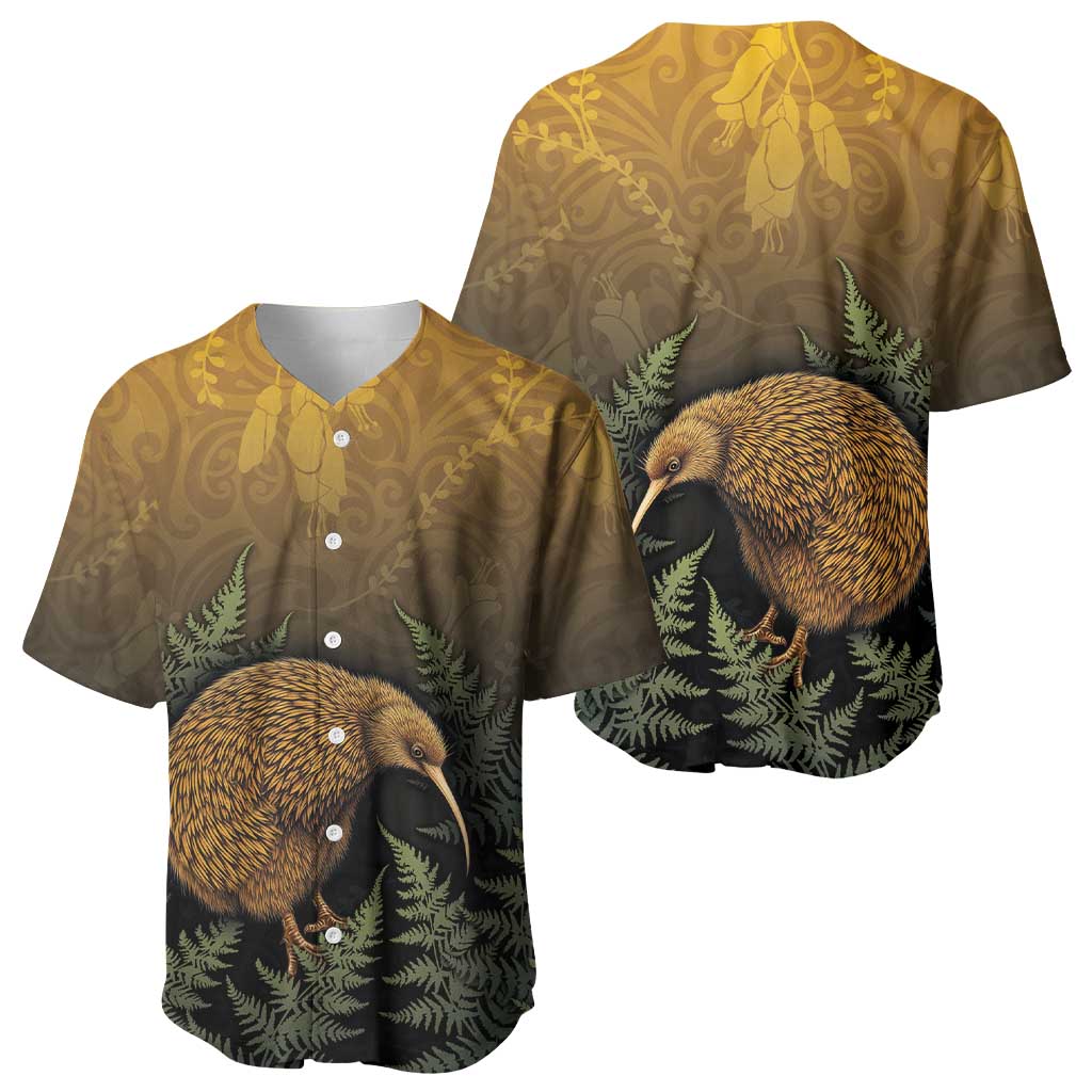 New Zealand Kiwi Bird Baseball Jersey Silver Fern Mix Maori Pattern