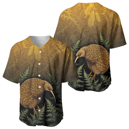 New Zealand Kiwi Bird Baseball Jersey Silver Fern Mix Maori Pattern
