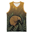 New Zealand Kiwi Bird Basketball Jersey Silver Fern Mix Maori Pattern