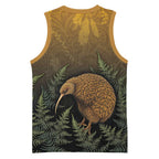 New Zealand Kiwi Bird Basketball Jersey Silver Fern Mix Maori Pattern