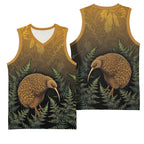 New Zealand Kiwi Bird Basketball Jersey Silver Fern Mix Maori Pattern