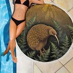New Zealand Kiwi Bird Beach Blanket Silver Fern Mix Maori Pattern