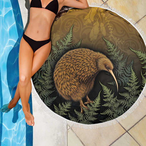 New Zealand Kiwi Bird Beach Blanket Silver Fern Mix Maori Pattern