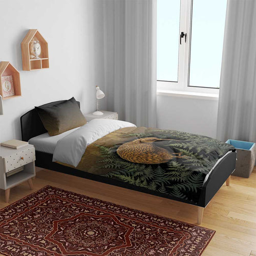 New Zealand Kiwi Bird Bedding Set Silver Fern Mix Maori Pattern