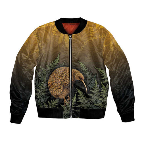 New Zealand Kiwi Bird Bomber Jacket Silver Fern Mix Maori Pattern