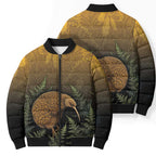 New Zealand Kiwi Bird Bomber Puffer Jacket Silver Fern Mix Maori Pattern