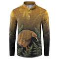 New Zealand Kiwi Bird Button Sweatshirt Silver Fern Mix Maori Pattern