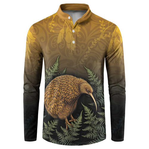 New Zealand Kiwi Bird Button Sweatshirt Silver Fern Mix Maori Pattern