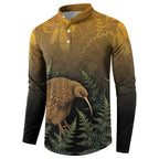 New Zealand Kiwi Bird Button Sweatshirt Silver Fern Mix Maori Pattern