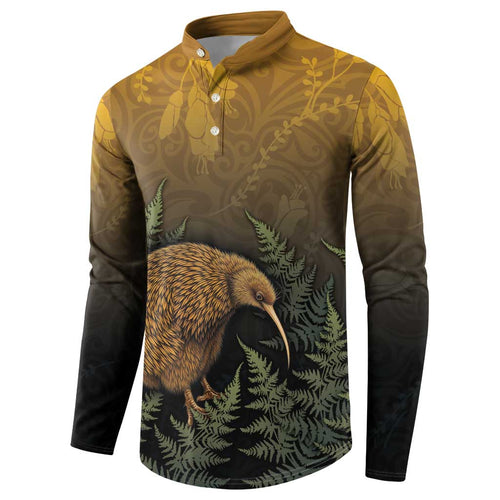 New Zealand Kiwi Bird Button Sweatshirt Silver Fern Mix Maori Pattern