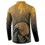 New Zealand Kiwi Bird Button Sweatshirt Silver Fern Mix Maori Pattern