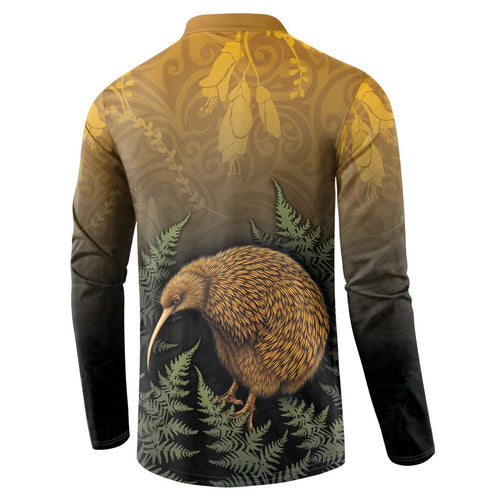 New Zealand Kiwi Bird Button Sweatshirt Silver Fern Mix Maori Pattern
