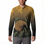 New Zealand Kiwi Bird Button Sweatshirt Silver Fern Mix Maori Pattern