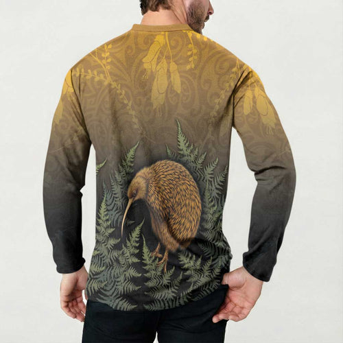 New Zealand Kiwi Bird Button Sweatshirt Silver Fern Mix Maori Pattern