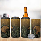 New Zealand Kiwi Bird 4 in 1 Can Cooler Tumbler Silver Fern Mix Maori Pattern