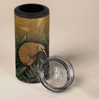 New Zealand Kiwi Bird 4 in 1 Can Cooler Tumbler Silver Fern Mix Maori Pattern