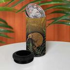 New Zealand Kiwi Bird 4 in 1 Can Cooler Tumbler Silver Fern Mix Maori Pattern