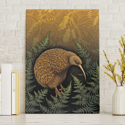 New Zealand Kiwi Bird Canvas Wall Art Silver Fern Mix Maori Pattern
