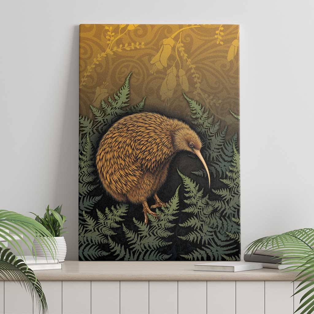 New Zealand Kiwi Bird Canvas Wall Art Silver Fern Mix Maori Pattern