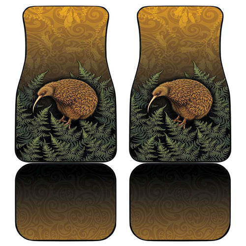 New Zealand Kiwi Bird Car Mats Silver Fern Mix Maori Pattern