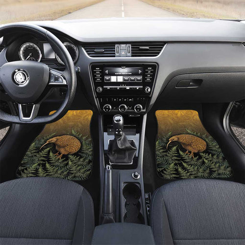 New Zealand Kiwi Bird Car Mats Silver Fern Mix Maori Pattern