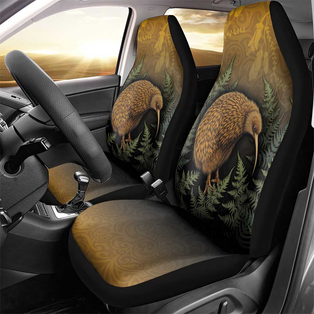 New Zealand Kiwi Bird Car Seat Cover Silver Fern Mix Maori Pattern