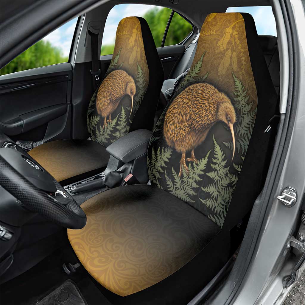 New Zealand Kiwi Bird Car Seat Cover Silver Fern Mix Maori Pattern
