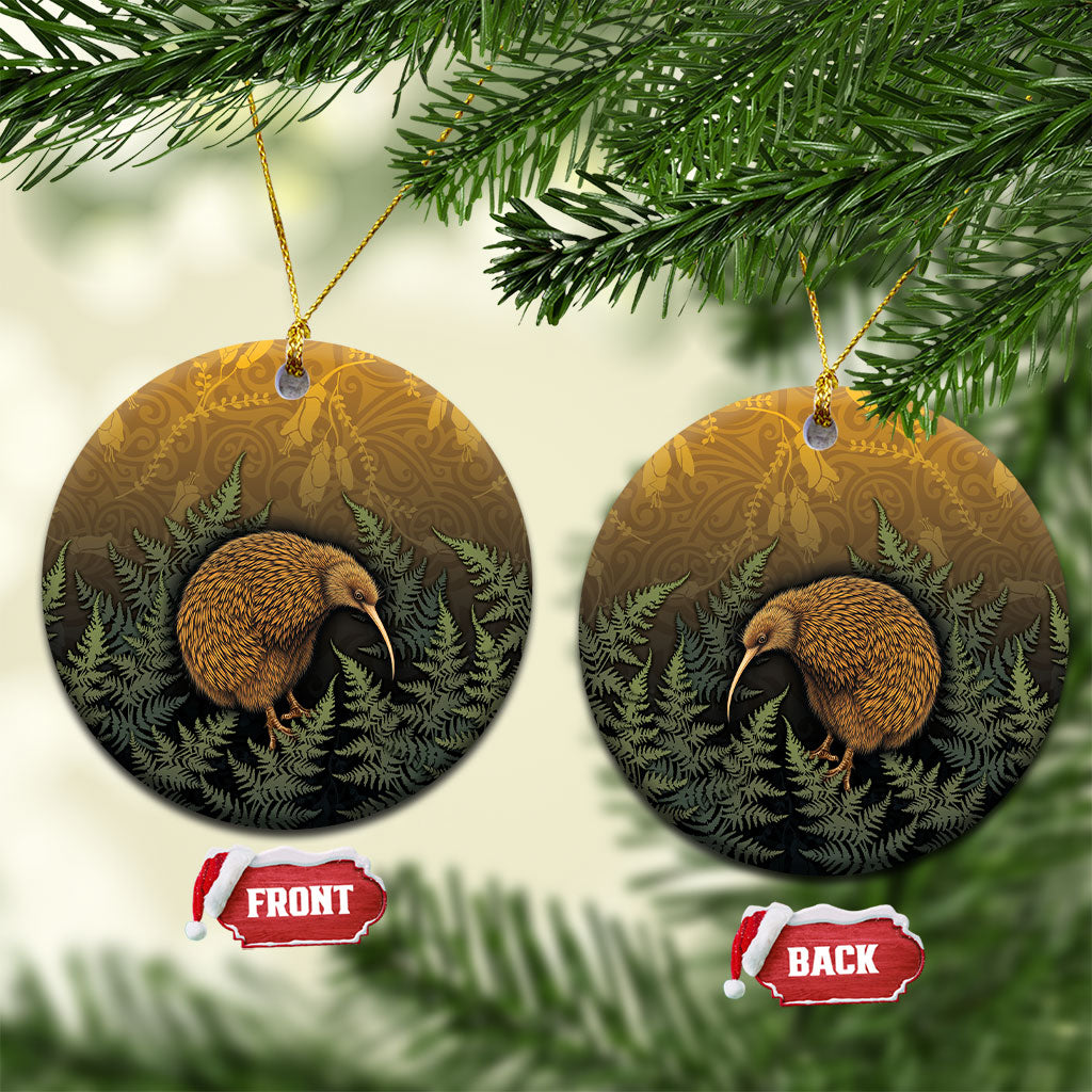 New Zealand Kiwi Bird Ceramic Ornament Silver Fern Mix Maori Pattern