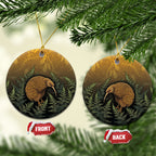 New Zealand Kiwi Bird Ceramic Ornament Silver Fern Mix Maori Pattern