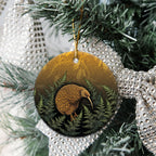 New Zealand Kiwi Bird Ceramic Ornament Silver Fern Mix Maori Pattern
