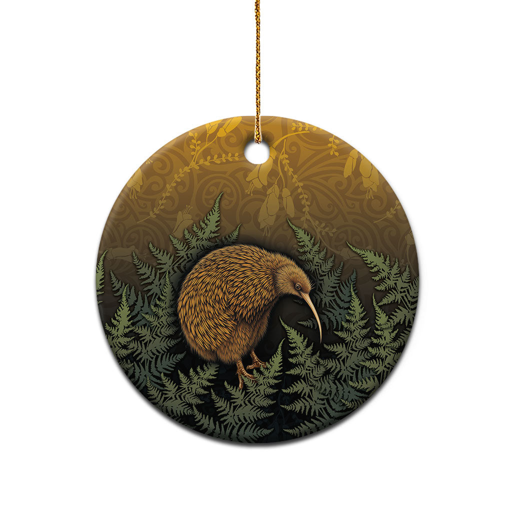 New Zealand Kiwi Bird Ceramic Ornament Silver Fern Mix Maori Pattern