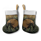 New Zealand Kiwi Bird Christmas Stocking Silver Fern Mix Maori Pattern