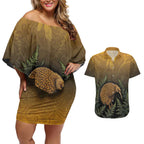 New Zealand Kiwi Bird Couples Matching Off Shoulder Short Dress and Hawaiian Shirt Silver Fern Mix Maori Pattern