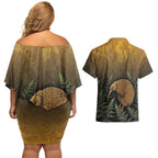 New Zealand Kiwi Bird Couples Matching Off Shoulder Short Dress and Hawaiian Shirt Silver Fern Mix Maori Pattern