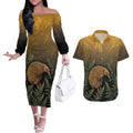 New Zealand Kiwi Bird Couples Matching Off The Shoulder Long Sleeve Dress and Hawaiian Shirt Silver Fern Mix Maori Pattern