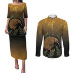 New Zealand Kiwi Bird Couples Matching Puletasi and Long Sleeve Button Shirt Silver Fern Mix Maori Pattern