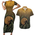 New Zealand Kiwi Bird Couples Matching Short Sleeve Bodycon Dress and Hawaiian Shirt Silver Fern Mix Maori Pattern