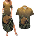 New Zealand Kiwi Bird Couples Matching Summer Maxi Dress and Hawaiian Shirt Silver Fern Mix Maori Pattern
