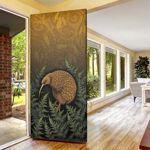 New Zealand Kiwi Bird Door Cover Silver Fern Mix Maori Pattern