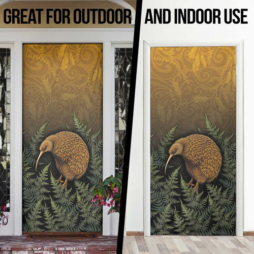New Zealand Kiwi Bird Door Cover Silver Fern Mix Maori Pattern