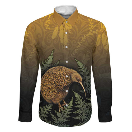 New Zealand Kiwi Bird Family Matching Long Sleeve Bodycon Dress and Hawaiian Shirt Silver Fern Mix Maori Pattern
